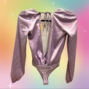 UO Lilac long sleeves silky bodysuit